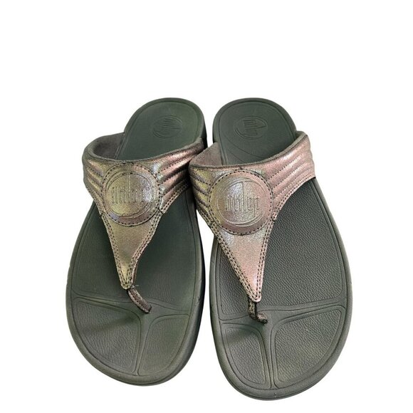 Fitflop Walkstar Bronze Leather Thong Comfort Sandals Size 10 - Picture 3 of 7